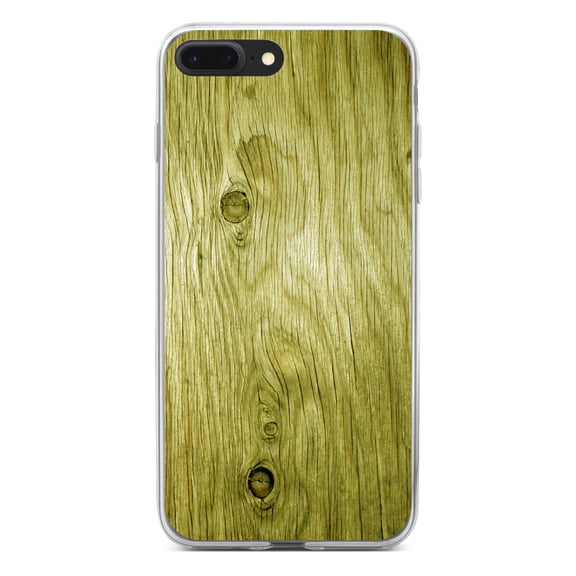 DistinctInk Clear Shockproof Hybrid Case for iPhone 7 PLUS / 8 PLUS (5.5" Screen) - TPU Bumper, Acrylic Back, Tempered Glass Screen Protector - Yellow Weathered Wood Grain Print - Printed Wood Image