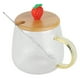 thumbnail image 4 of Taza linda de vidrio de borosilicato de 400 ml, taza resistente al calor con cuchara de acero inoxidable, tapa de bambú (fresa), 4 of 8