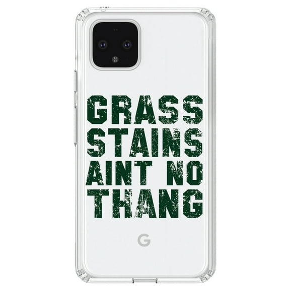 DistinctInk Clear Shockproof Hybrid Case for Google Pixel 4 (6.1" Screen) - TPU Bumper Acrylic Back Tempered Glass Screen Protector - Grass Stains Ain't No Thang