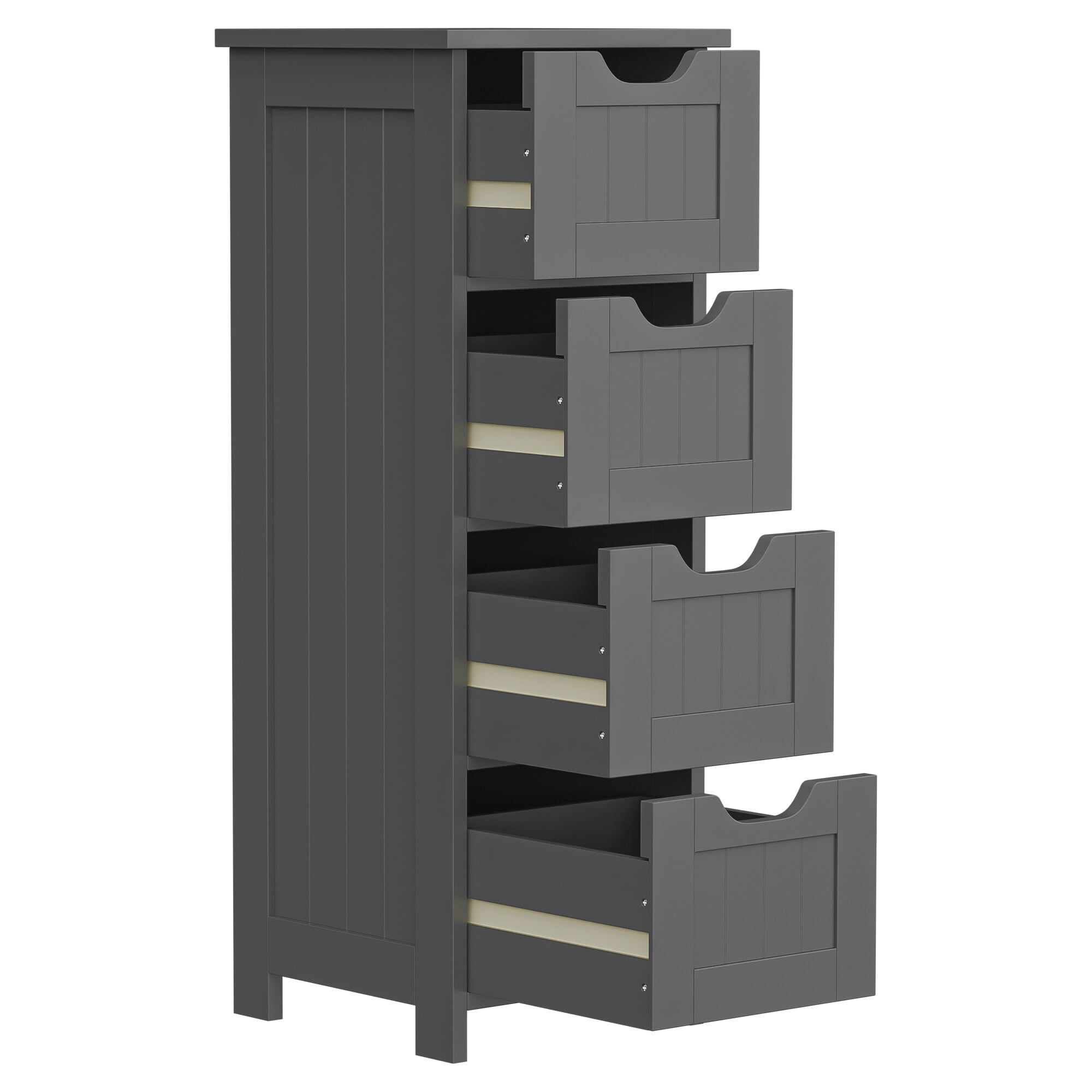 ZENY Bathroom Floor Cabinet Attractive Wooden Side Storage Organizer with 4 Drawers, Gray