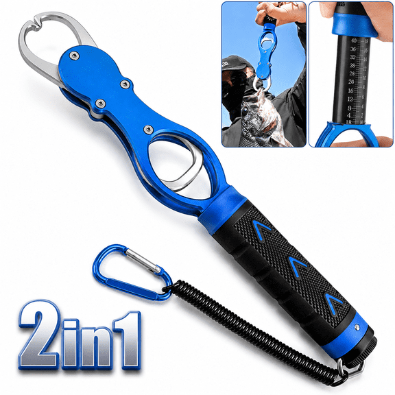 Fish Scale Grip, Fish Lip Gripper with Scale, Fatomal Fish Weighing Scales, Professional Fish Holder 0-40Lb, Fishing Gifts for Men, Blue