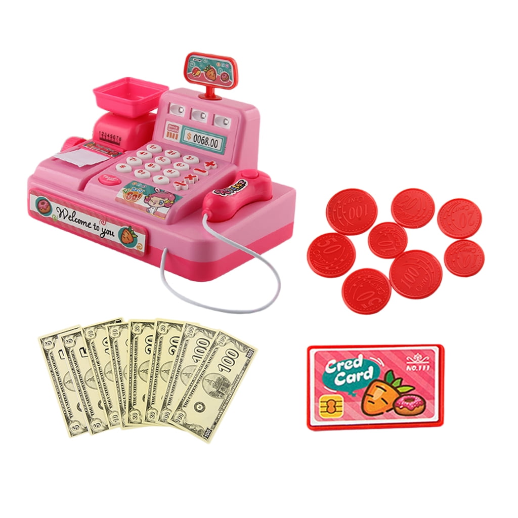 BCP Kids Pretend Play Battery-Powered Cash Register Set w/ Money Key Groceries 
