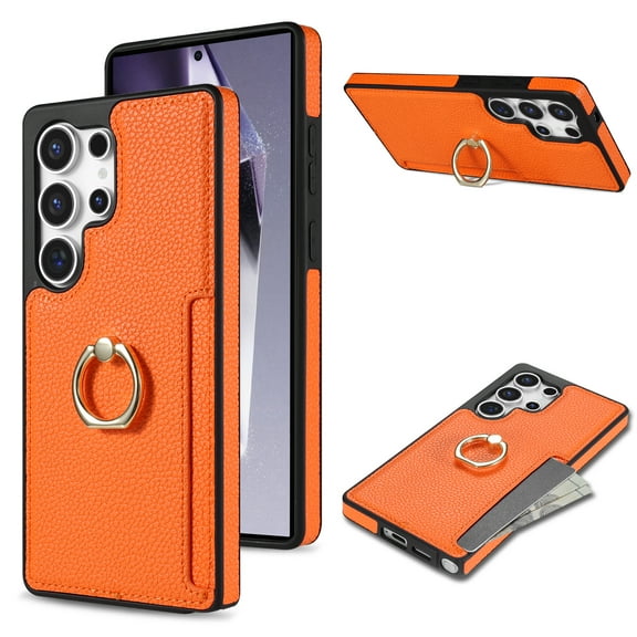 Allytechgroup Conpatible with Samsung Galaxy S25 Ultra Case with Stand, Walllet Phone Case with Credit Card Slot Ring Holder Shockproof Back Cover for Samsung Galaxy S25 Ultra, Orange