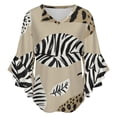 thumbnail image 5 of Animal Print Leaves Beige Background Women's V-Neck Blouse With 3/4 Ruffled Bell Sleeves Casual Top Ladies Blouses, 5 of 7