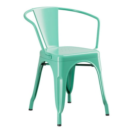 Cafe Style Stackable Aquamarine Metal Restaurant Dining Arm Chair For Indoor or Outdoor Use.