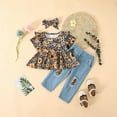 thumbnail image 2 of WISDOM Girls Clothes Outfits Cute Baby Girl Floral Short Sleeve Pant Set Flower Ruffle Top Elastic Waist Jeans Fashion Sweet Summer Set, 2 of 8