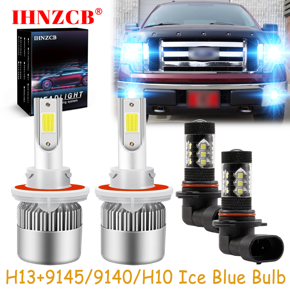 Ice Blue H13 9008 LED Headlight Bulbs For Ford F-150 2004-2014 – 8000K High/Low Beam