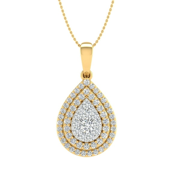 1/2 Carat Diamond Tear Drop Pendant Necklace in 14K Yellow Gold (Silver Chain Included) (SI1-SI2 Clarity)