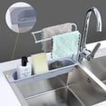thumbnail image 2 of Soporte telescópico para fregadero, bandeja de fregadero con escurridor ajustable, soporte para esponja y jabón, organizador expandible, colgador para trapos de cocina y 2 esponjas nano de cocina B, 2 of 5