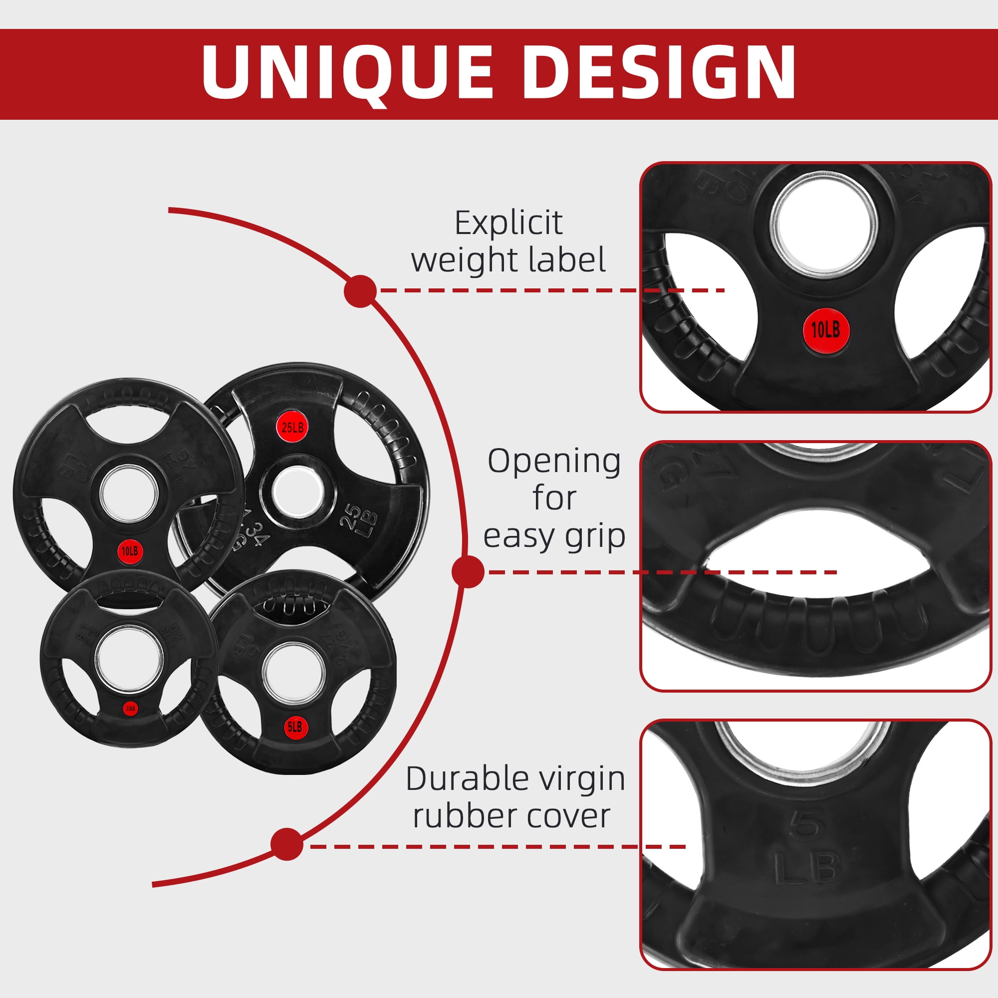 Sprint Demon 2" Rubber Olympic Grip Weight Plates Set, Including 5FT Standard Barbell with Locks, 85lbs Weight Plates Set(2x 2.5lb, 2x 5lb, 2x 10lb, 2x 25lb), Rubber Grip Weight Plate