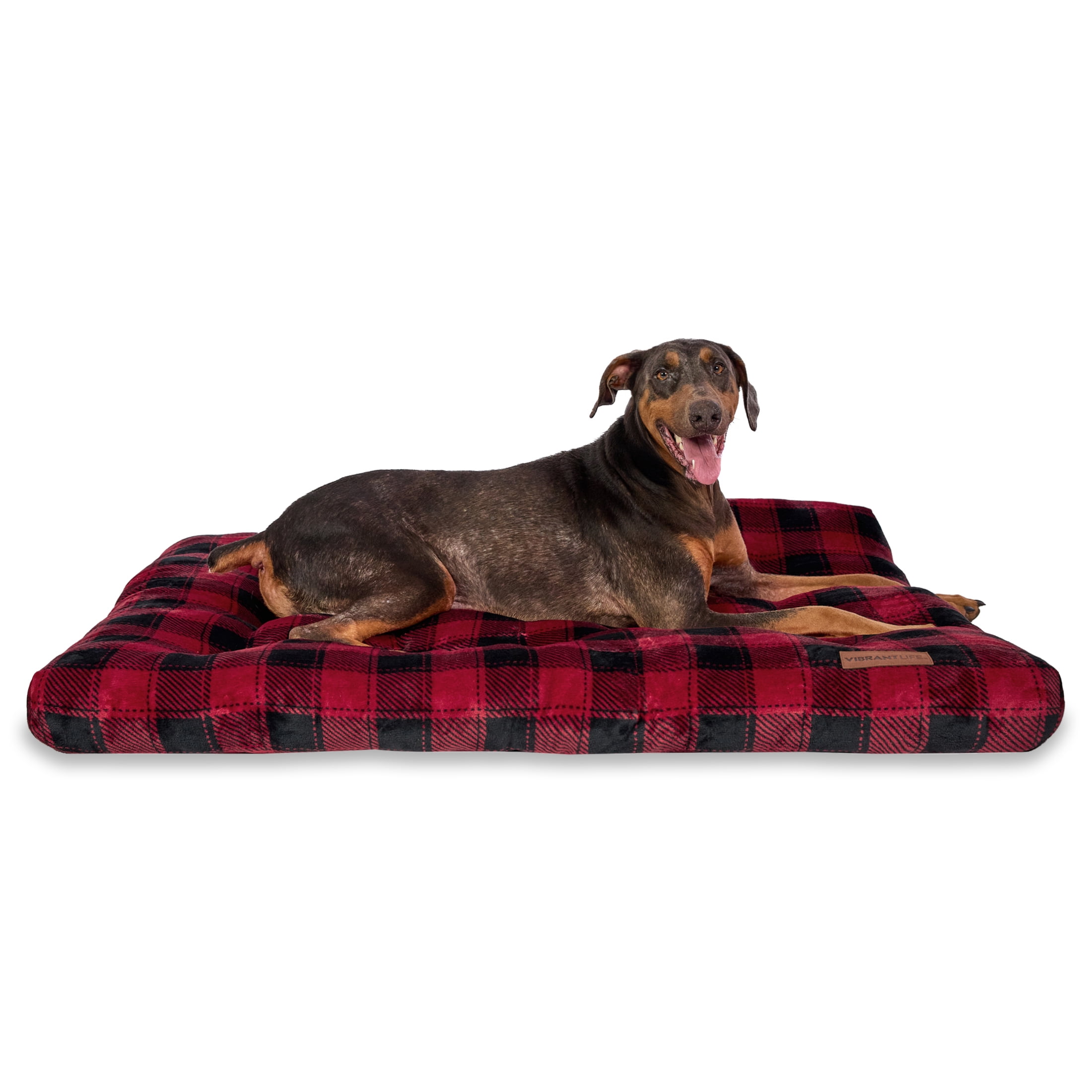 Vibrant Life Jumbo Dog Bed, X-Large Pillow Dog Bed, 48" x 38", Red and Black Plaid