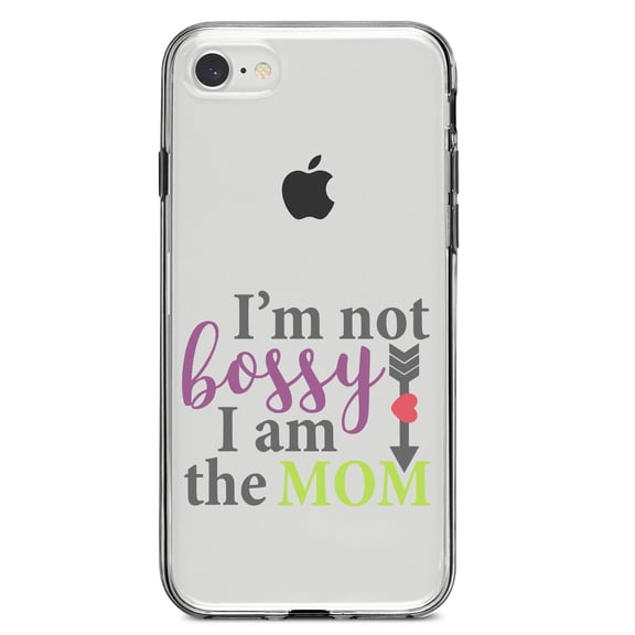 DistinctInk Clear Shockproof Hybrid Case for iPhone 7 8 SE (2020 Model) 4.7" Screen TPU Bumper Acrylic Back Tempered Glass Screen Protector - I'm Not Bossy I Am The Mom