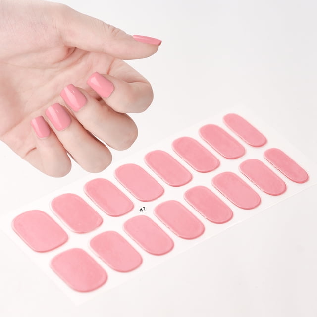 Pegatinas de parche de uñas de Gel semicurado con purpurina para lámpara UV, tiras de esmalte de Gel curado, envolturas de uñas de cubierta completa, calcomanías de manicura, 16 puntas