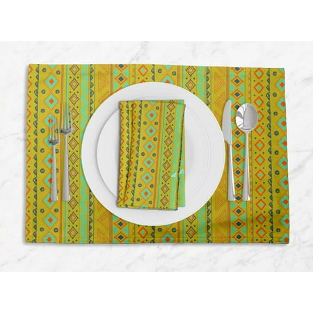

S4Sassy Yellow Aztec Geometric Everyday Washable Placemats With Napkins Dining Table Decor