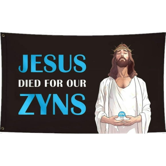 Jesus Died for Our Zyns Funny Flags 3x5FT,Meme Cool Flags Banner with 2 Brass Grommets for Bedroom Wall Decor