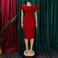 thumbnail image 3 of AURA Womens Elegant Beaded Ruffle Sleeve Round Neck Pencil Midi Dress Stretch Office Work Summer, 3 of 9