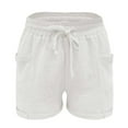 thumbnail image 5 of Quealent Women Shorts Linen Shorts 2024 Women's Shorts 2024 Summer Casual Beach Bermuda High Waist Linen Loose Shorts for Women Trendy White,Medium, 5 of 5