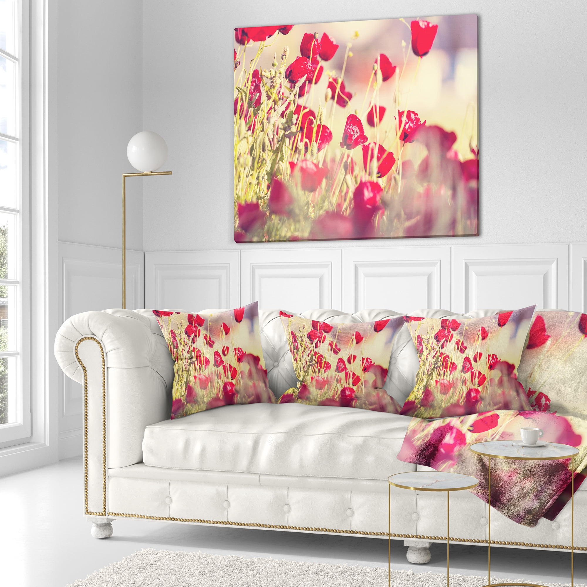 Designart Poppy Flowers on Light Background - Floral Throw Pillow - 18x18