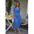 thumbnail image 2 of Vestido PRETTYGARDEN Azul Floral Cruzado con Cinturón y Escote en V - M, 2 of 8