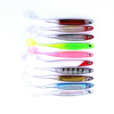 Opolski 10Pcs Artificial Silicone Perch Fishing Lure Worm Swimbaits Fishing Lure for Freshwater