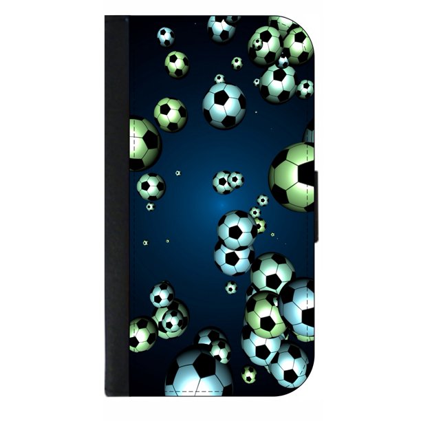 Soccer Balls Wallet Style Cell Phone Case with 2 Card Slots and a