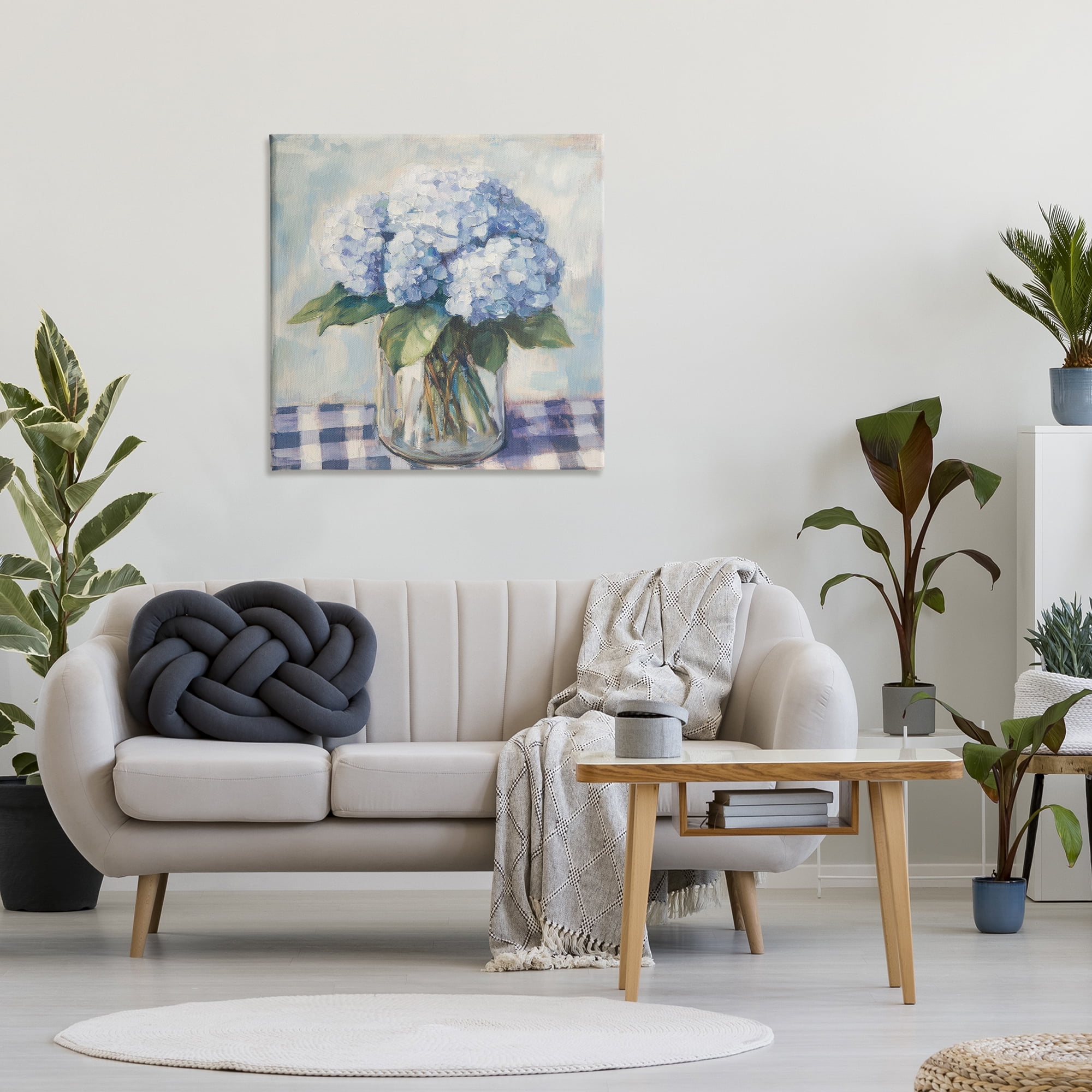 Stupell Industries Hydrangeas on Gingham Tablecloth Canvas Wall Art, design by Petal Prints Design