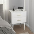 thumbnail image 6 of White Nightstand with 2 Drawers, 26" Tall Modern Bedside Table, Mid-Century Modern End Table, Wood Night Stand with Solid Wood Leg for Bedroom, Office, 6 of 12