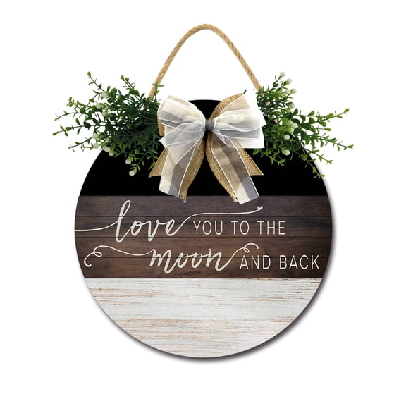 Front Door Porch Decorations Love You to the Moon and Back Door Hanging Sign 11 inch Wooden Wall Sign, Rustic Holiday Wreath Decor for Front Door Porch Home Window Wall Farmhouse Decorations