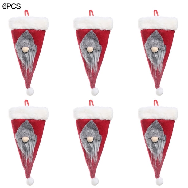 Bolsa de tenedor de vajilla temática navideña Tenedor Cuchara Bolsa de almacenamiento de tela no tejida Decoración de mesa, Rojo 6 piezas Monstrate HA000295-03B