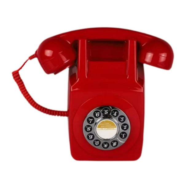 Teléfono fijo retro de pared con cable para cumpleaños, tipo antiguo Rojo