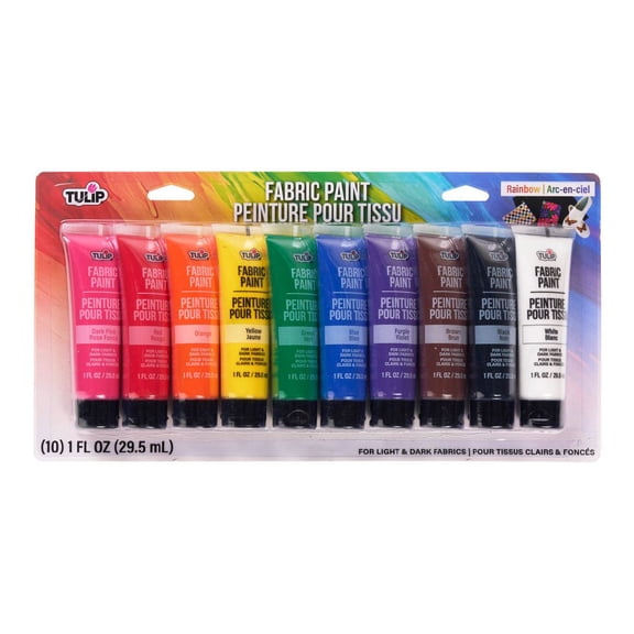 Tulip Rainbow Fabric Paint Set, Permanent Soft Fabric Paint for Clothes, Machine Washable, Flexible Finish for Light & Dark Fabrics, 10 Colors