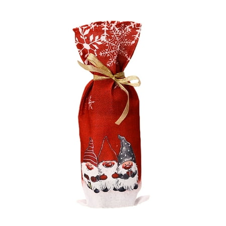 

GIFZES Christmas Santa Drawstring Bag Wine Bottle Cover Xmas Dinner Party Table Decor