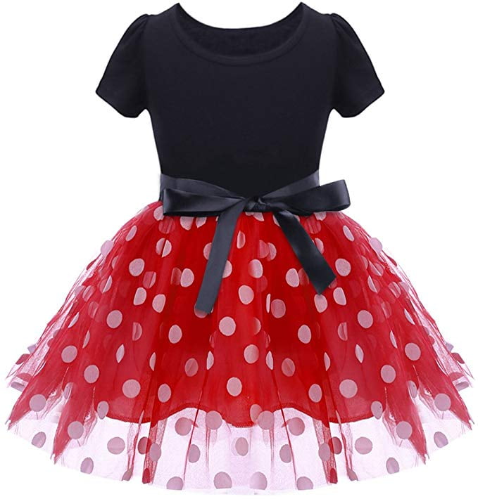 Mouse Ears Headband Princess Cosplay Birthday Party Fancy Dress Up Outfit Toddler Infant Christmas Halloween Carnival Pageant Clothes Photo Shoot for Kid Minnie Costume Baby Girls Polka Dots Dresses