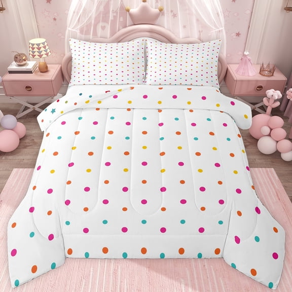 jejeloiu Colorful Polka Dots Twin Comforter Sets,Modern Geometric Circle Bedding Set For Girls Reversible 2-Piece