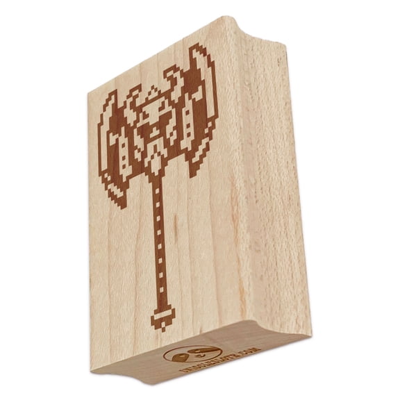Pixel Dwarven Battle Axe RPG Weapon Rectangle Rubber Stamp Stamping Scrapbooking Crafting - Small 1.7in