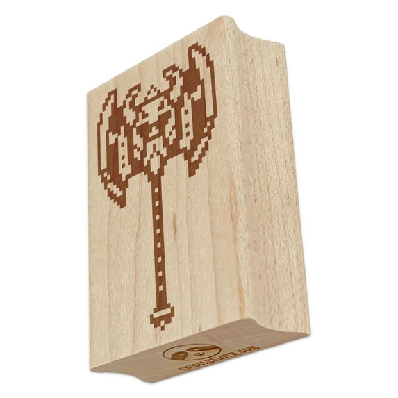 Pixel Dwarven Battle Axe RPG Weapon Rectangle Rubber Stamp Stamping Scrapbooking Crafting - Small 1.7in
