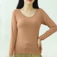 thumbnail image 2 of Women Long Sleeve Tops with Built in Bra Womens T-Shirt Bra Long Sleeve Pajama Yoga Tops Padded Casual Pullover Tops Tee Shirts Khaki M, 2 of 9