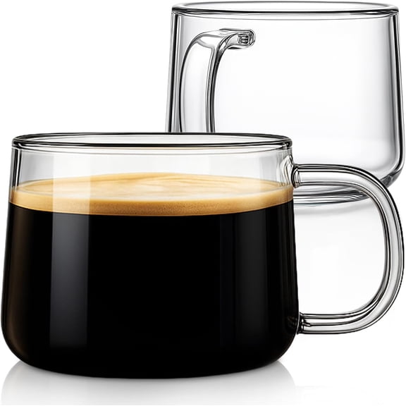 16 oz Glass Coffee Mugs with Handle Set of 2 - Large Clear Glass Cups for Latte, Cappuccino, and Tea