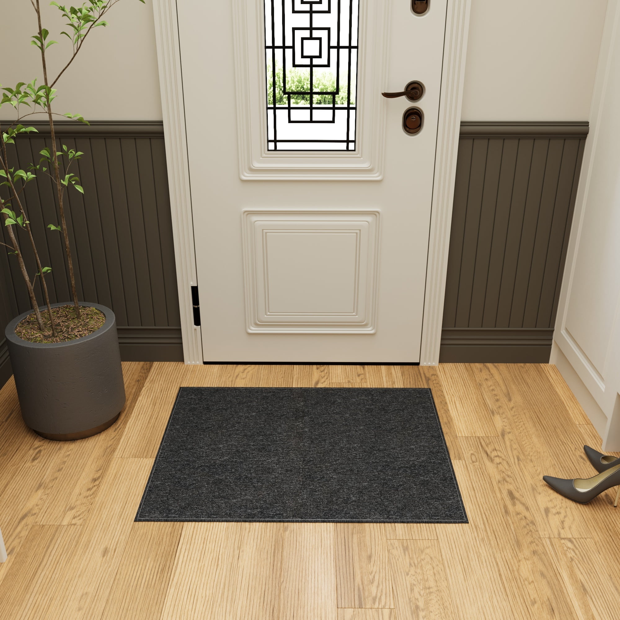 Ottomanson Small Area Rug 1'10" x 4' Non-Slip Stain-Resistant Custom Size Entryway Mat for Bathroom, Black