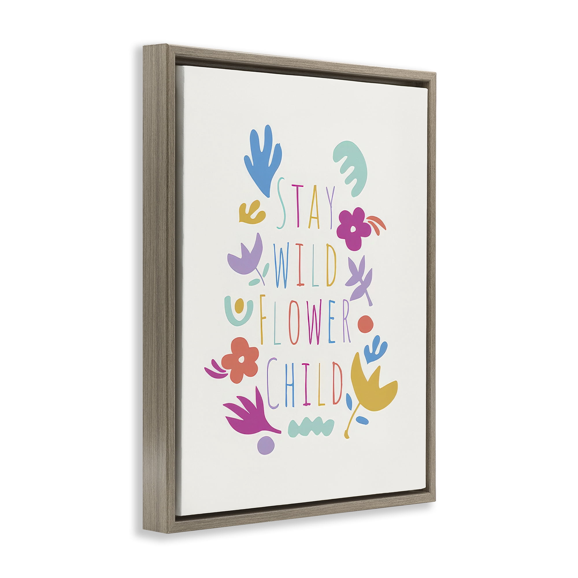 Stupell Industries Stay Wild Flower Child Plants & Flowers Painting Brown Floater Framed Canvas Art Print Wall Art, 17 x 21
