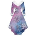 thumbnail image 4 of Christmas Dresses for Women Women's Fashion V-neck Casual Slim Christmas Printed Party Long Sleeve Dresses with Fur Collar for Christmas Party,Purple Pink,5XL, 4 of 4
