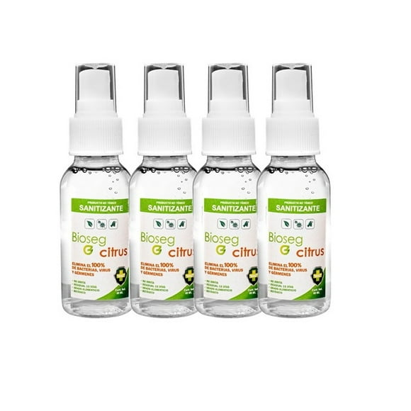 4pz Spray Sanitizante Citrus, Antibacterial Orgánico de Bolsillo Bioseg 60 ml cada uno