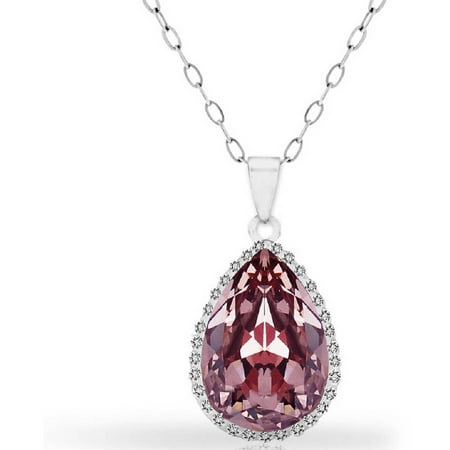A Pink Topaz 18kt White Gold-Plated Sterling Silver Halo Pear Pendant