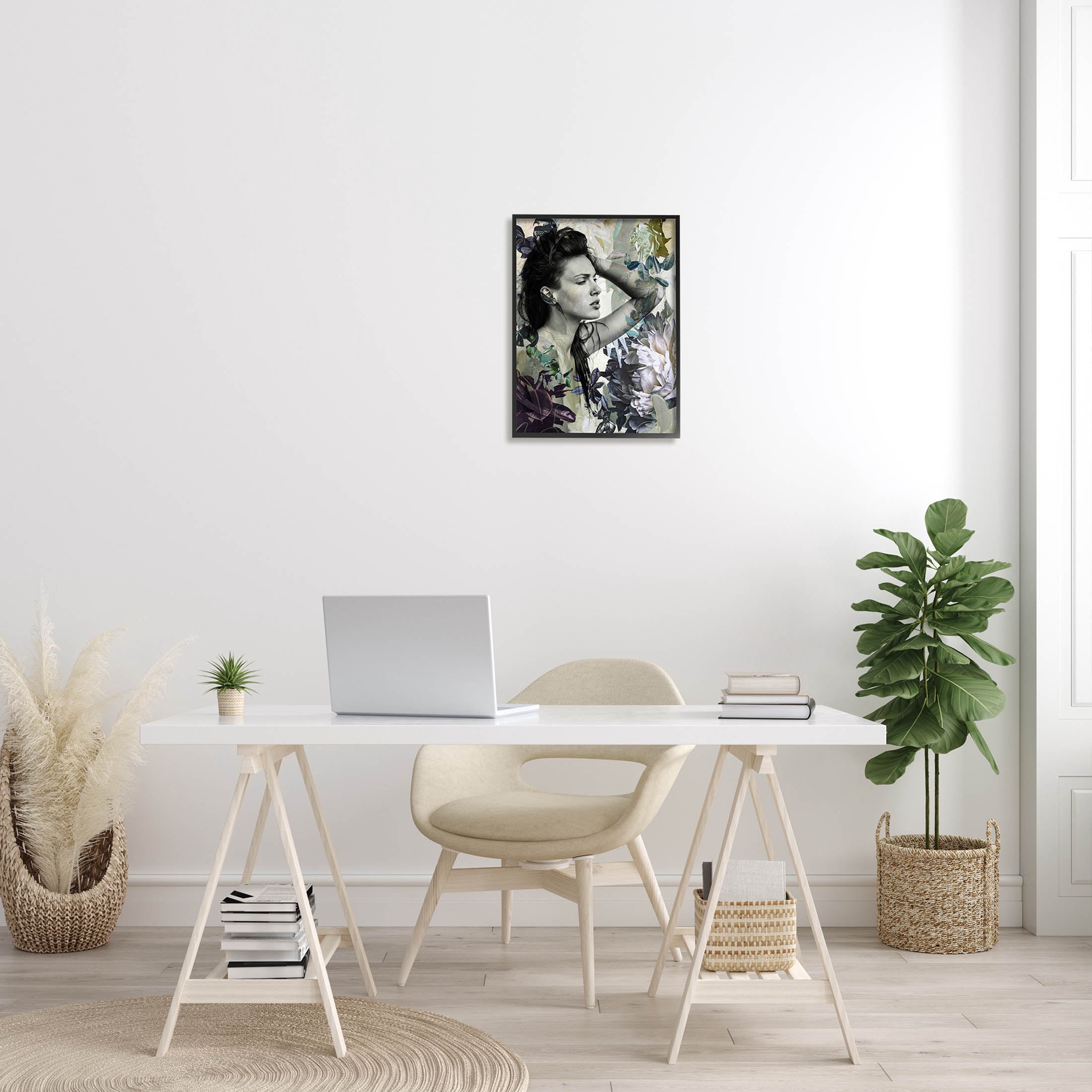 Floral Blossom Woman Collage Botanical & Floral Graphic Art Black Framed Art Print Wall Art
