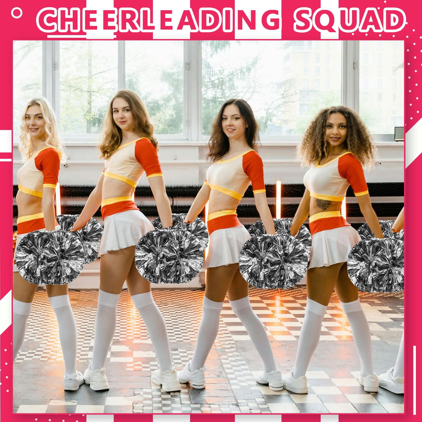 10 Pcs Cheerleading Pom Poms, Cheerleader Pompoms with Handle Style,Fit for Team Spirit Sports Dance Cheering