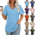thumbnail image 1 of Tops Henley,Suéter estampado con cuello en V para mujer, top informal de manga corta, tejido suave, ideal para primavera y verano, sopatenor, 1 of 9