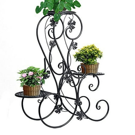 3 Tier Plant Stands - Dazone® 3-tier Elegant Classical Design Plant Stand with 3 Holders Potted Plant Rack (Black)