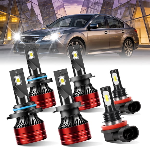 For 2010-2014 Subaru Outback LED Headlight Bulbs, High Beam 9005, Low Beam H7, Fog Light H11, White 6000K 6Pcs