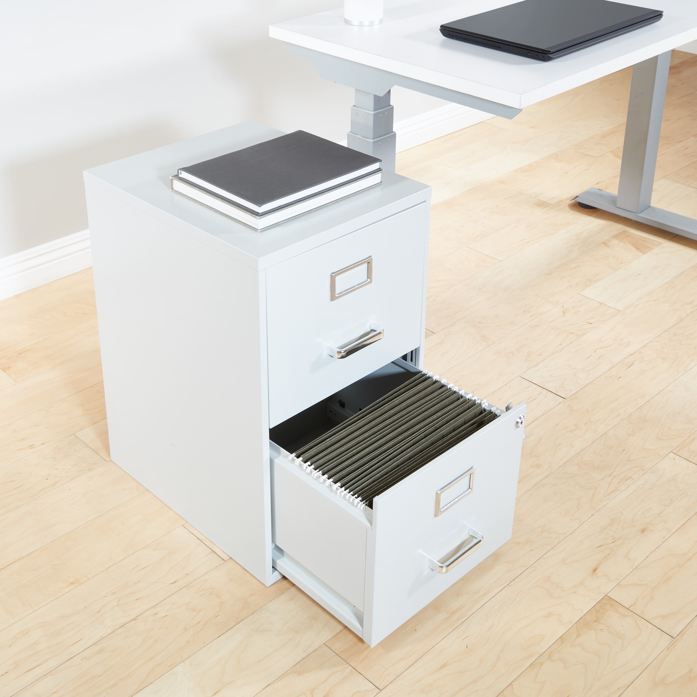 Yofe 2-Drawer White Gray Wood 16.9 in. W Vertical File Cabinet with Lock, Office Storage Cabinet Printer Stand