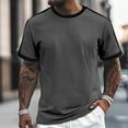 thumbnail image 2 of Men's Casual Loose Fit Striped Color Block T Shirt Comfortable Round Neck Short Sleeve Trendy Business Top European Style Mens Basic Tee Shirts Summer Vintage T Shirts, 2 of 8